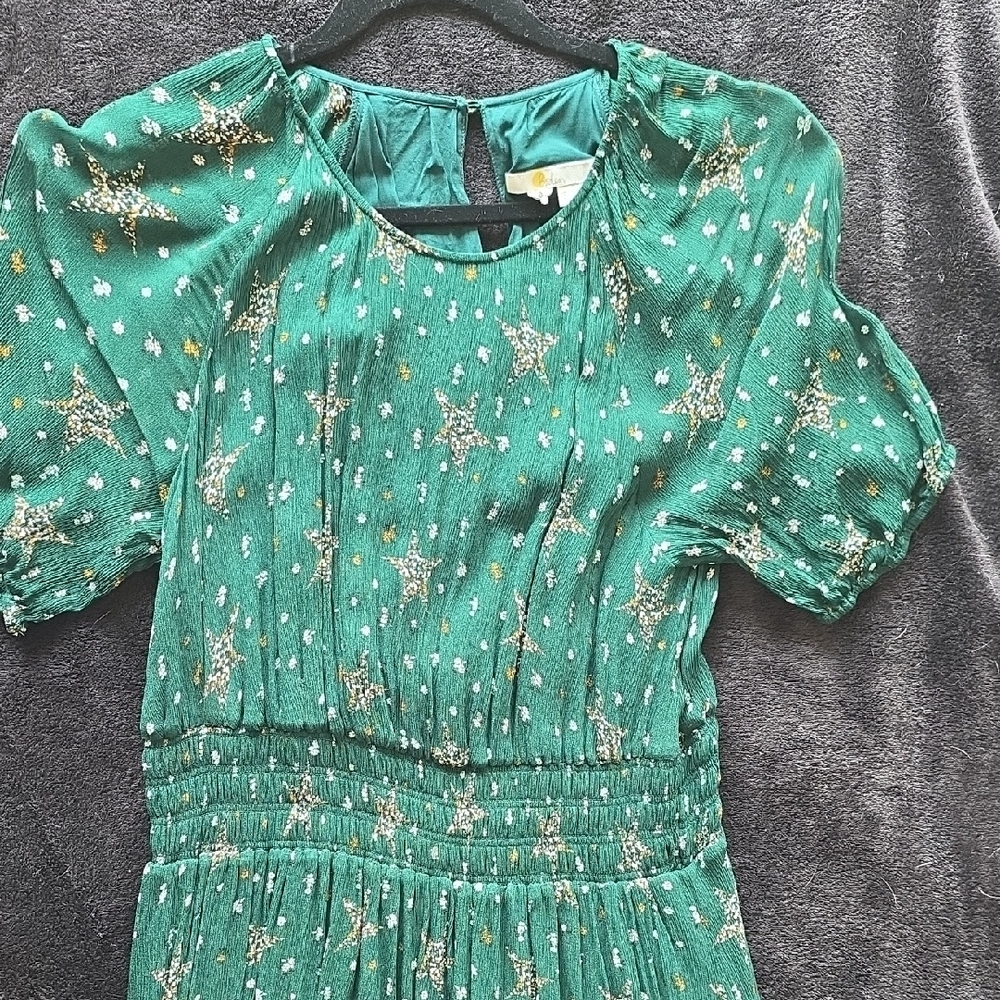Boden Green Maxi Dress with Gold Star Pattern